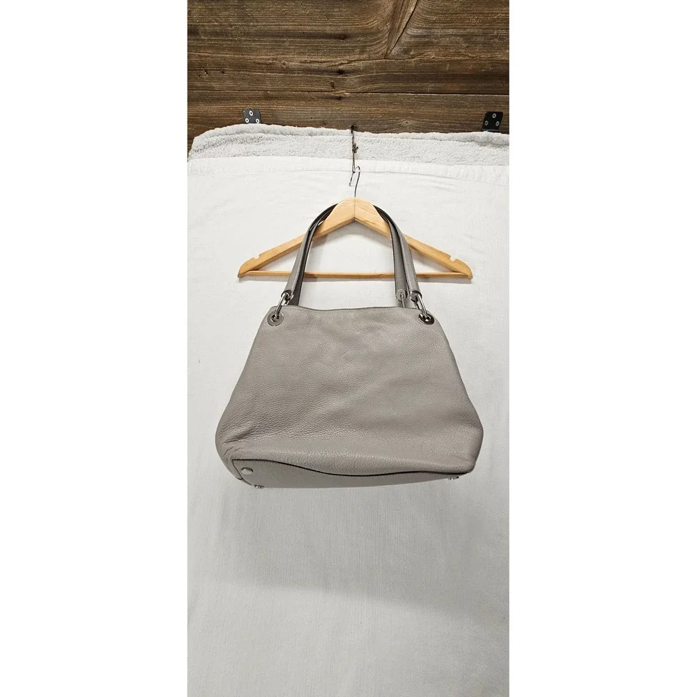 Michael Kors Taupe Pebbled Leather Triple Compartment Shoulder Bag Silver Logo